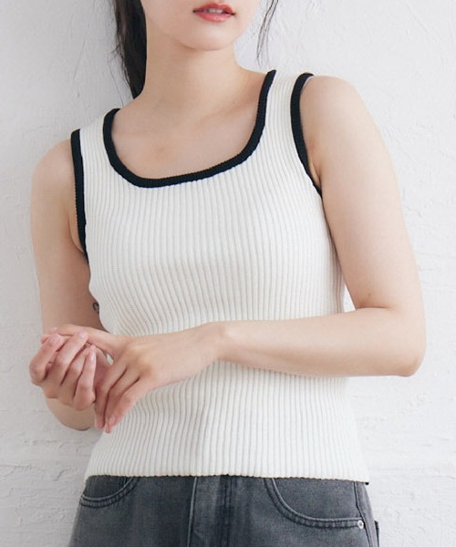 RETRO GIRL(レトロガール)の「リブニットタンク(タンクトップ・レディース・オレンジ/グリーン系その他3/ブラック/ナチュラル/ブラック系その他3/ホワイト・FREE)」の1枚目の写真