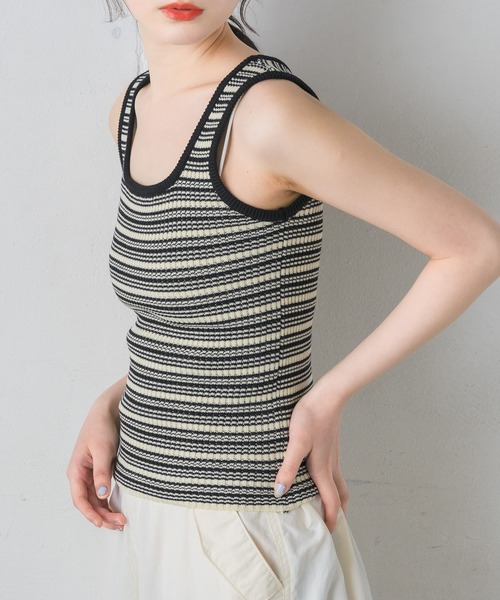 RETRO GIRL(レトロガール)の「リブニットタンク(タンクトップ・レディース・オレンジ/グリーン系その他3/ブラック/ナチュラル/ブラック系その他3/ホワイト・FREE)」の3枚目の写真