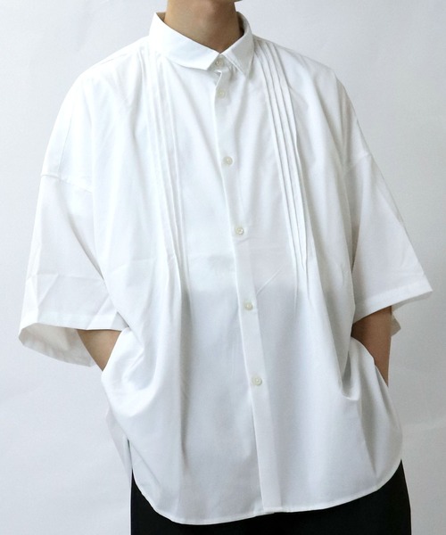 Starting Over(スターティングオーバー)の「pin tuck wide dress shirt/ピンタック ワイド ドレスシャツ/半袖シャツ(シャツ/ブラウス・メンズ・ブラック/ホワイト・M/L/XL)」の12枚目の写真