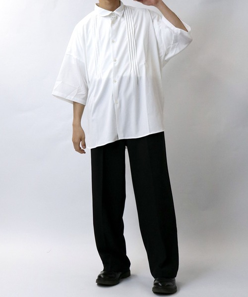 Starting Over(スターティングオーバー)の「pin tuck wide dress shirt/ピンタック ワイド ドレスシャツ/半袖シャツ(シャツ/ブラウス・メンズ・ブラック/ホワイト・M/L/XL)」の13枚目の写真
