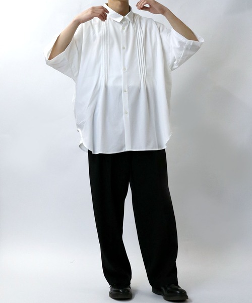 Starting Over(スターティングオーバー)の「pin tuck wide dress shirt/ピンタック ワイド ドレスシャツ/半袖シャツ(シャツ/ブラウス・メンズ・ブラック/ホワイト・M/L/XL)」の14枚目の写真