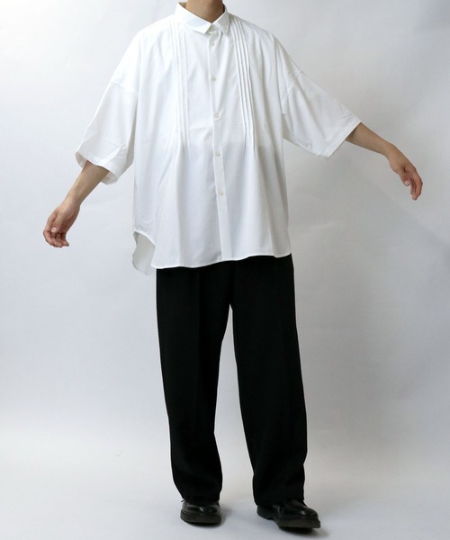Starting Over(スターティングオーバー)の「pin tuck wide dress shirt/ピンタック ワイド ドレスシャツ/半袖シャツ(シャツ/ブラウス・メンズ・ブラック/ホワイト・M/L/XL)」の15枚目の写真