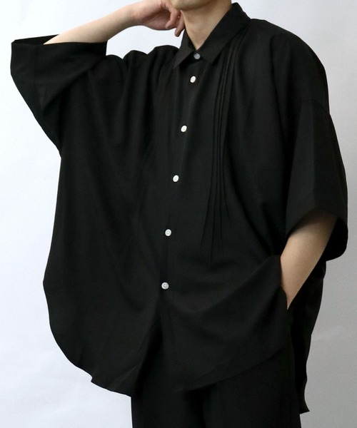 Starting Over(スターティングオーバー)の「pin tuck wide dress shirt/ピンタック ワイド ドレスシャツ/半袖シャツ(シャツ/ブラウス・メンズ・ブラック/ホワイト・M/L/XL)」の18枚目の写真