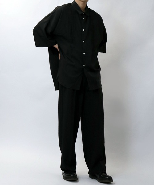 Starting Over(スターティングオーバー)の「pin tuck wide dress shirt/ピンタック ワイド ドレスシャツ/半袖シャツ(シャツ/ブラウス・メンズ・ブラック/ホワイト・M/L/XL)」の19枚目の写真