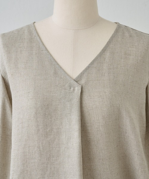 BEARDSLEY（ビアズリー）の「《LIVETART・洗える》麻調合繊フレンチブラウス（シャツ/ブラウス・レディース・ベージュ/グレー・FREE）」の7枚目の写真