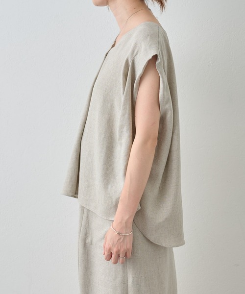 BEARDSLEY（ビアズリー）の「《LIVETART・洗える》麻調合繊フレンチブラウス（シャツ/ブラウス・レディース・ベージュ/グレー・FREE）」の13枚目の写真