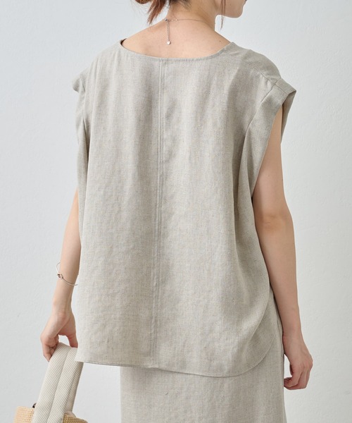 BEARDSLEY（ビアズリー）の「《LIVETART・洗える》麻調合繊フレンチブラウス（シャツ/ブラウス・レディース・ベージュ/グレー・FREE）」の14枚目の写真