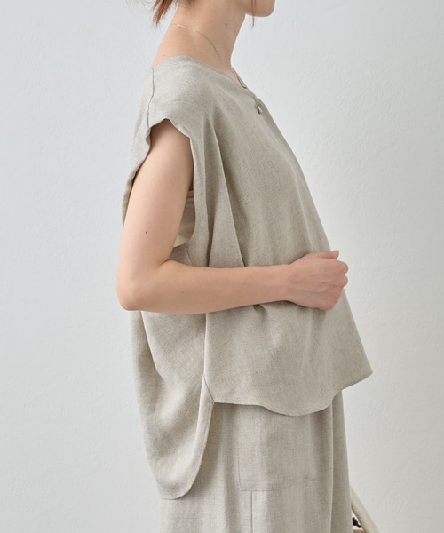 BEARDSLEY（ビアズリー）の「《LIVETART・洗える》麻調合繊フレンチブラウス（シャツ/ブラウス・レディース・ベージュ/グレー・FREE）」の15枚目の写真