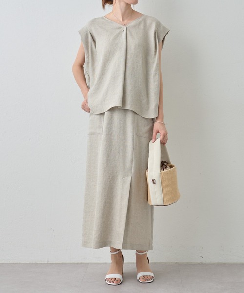 BEARDSLEY（ビアズリー）の「《LIVETART・洗える》麻調合繊フレンチブラウス（シャツ/ブラウス・レディース・ベージュ/グレー・FREE）」の16枚目の写真