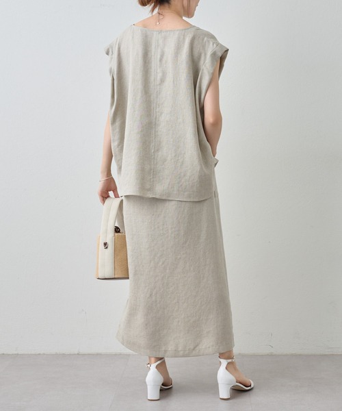 BEARDSLEY（ビアズリー）の「《LIVETART・洗える》麻調合繊フレンチブラウス（シャツ/ブラウス・レディース・ベージュ/グレー・FREE）」の18枚目の写真