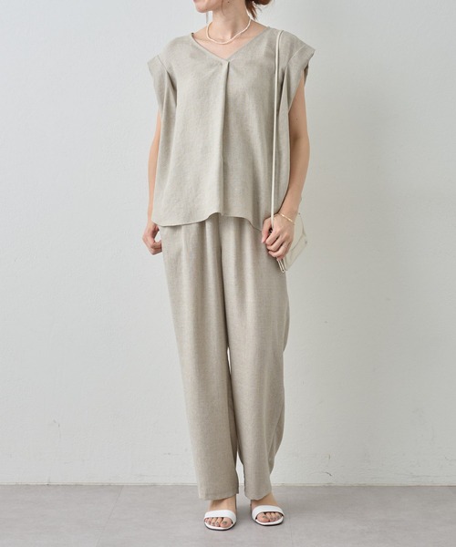 BEARDSLEY（ビアズリー）の「《LIVETART・洗える》麻調合繊フレンチブラウス（シャツ/ブラウス・レディース・ベージュ/グレー・FREE）」の20枚目の写真