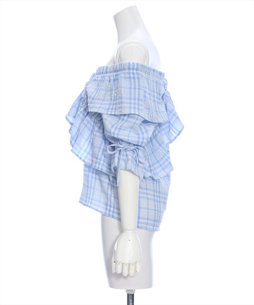 clear（クリア）の「ビッグフリルキャンディースリーブオフショル半袖ブラウス［ヘルシー カジュアル 主役級トップス］≪再入荷≫（シャツ/ブラウス・レディース・ブラック/ブラック系その他/ピンク/ブルー系その他/イエロー・F）」の7枚目の写真