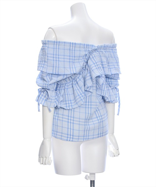 clear（クリア）の「ビッグフリルキャンディースリーブオフショル半袖ブラウス［ヘルシー カジュアル 主役級トップス］≪再入荷≫（シャツ/ブラウス・レディース・ブラック/ブラック系その他/ピンク/ブルー系その他/イエロー・F）」の8枚目の写真