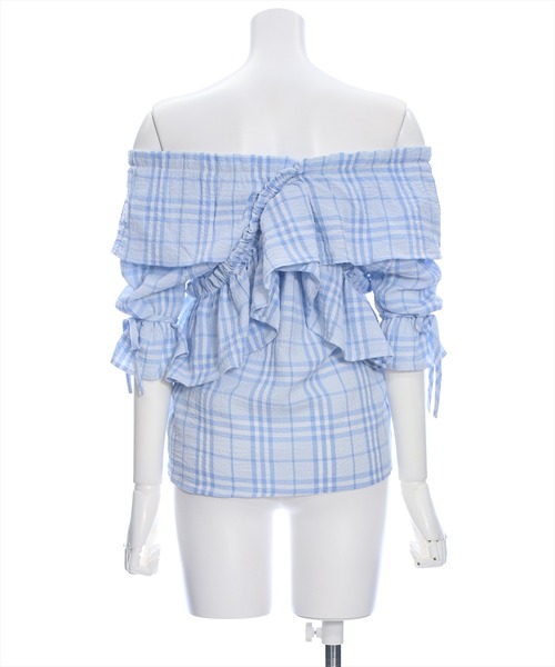 clear（クリア）の「ビッグフリルキャンディースリーブオフショル半袖ブラウス［ヘルシー カジュアル 主役級トップス］≪再入荷≫（シャツ/ブラウス・レディース・ブラック/ブラック系その他/ピンク/ブルー系その他/イエロー・F）」の9枚目の写真