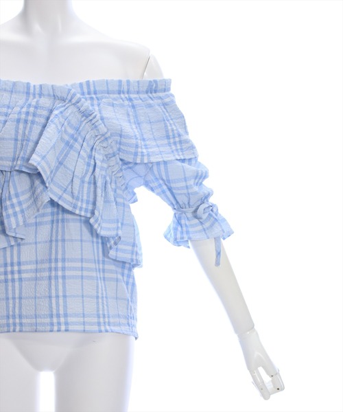 clear（クリア）の「ビッグフリルキャンディースリーブオフショル半袖ブラウス［ヘルシー カジュアル 主役級トップス］≪再入荷≫（シャツ/ブラウス・レディース・ブラック/ブラック系その他/ピンク/ブルー系その他/イエロー・F）」の10枚目の写真