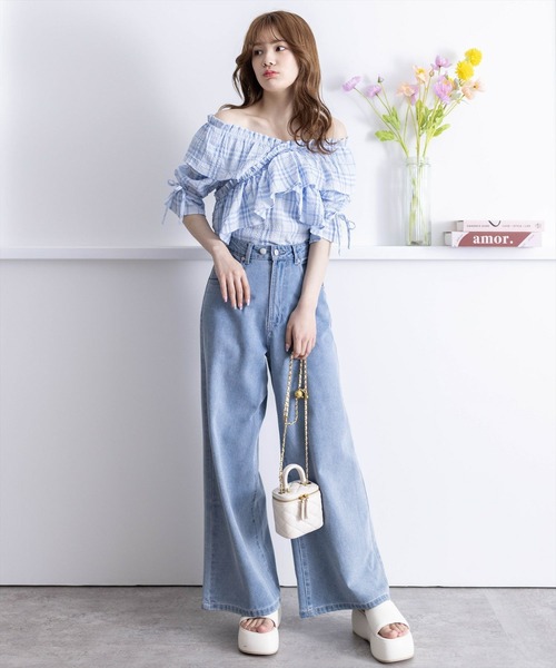 clear（クリア）の「ビッグフリルキャンディースリーブオフショル半袖ブラウス［ヘルシー カジュアル 主役級トップス］≪再入荷≫（シャツ/ブラウス・レディース・ブラック/ブラック系その他/ピンク/ブルー系その他/イエロー・F）」の17枚目の写真