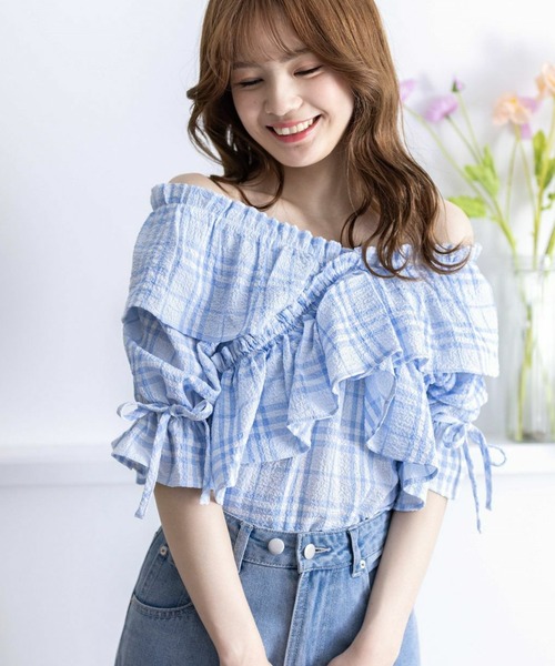 clear（クリア）の「ビッグフリルキャンディースリーブオフショル半袖ブラウス［ヘルシー カジュアル 主役級トップス］≪再入荷≫（シャツ/ブラウス・レディース・ブラック/ブラック系その他/ピンク/ブルー系その他/イエロー・F）」の15枚目の写真