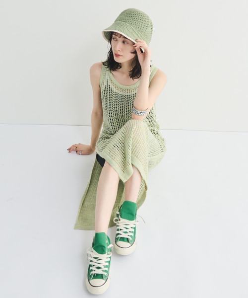 MERLOT（メルロー）の「ノースリーブメッシュロングワンピース（ワンピース・レディース・ホワイト/ブラック/グリーン・FREE）」の17枚目の写真