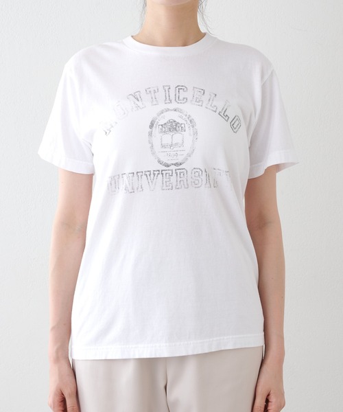 Whim Gazette(ウィムガゼット)の「カスレプリントロゴTシャツ(Tシャツ/カットソー・レディース・ベージュ/インディゴブルー/オフホワイト・FREE)」の10枚目の写真