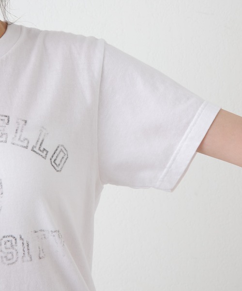 Whim Gazette(ウィムガゼット)の「カスレプリントロゴTシャツ(Tシャツ/カットソー・レディース・ベージュ/インディゴブルー/オフホワイト・FREE)」の4枚目の写真