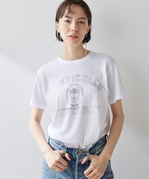 Whim Gazette(ウィムガゼット)の「カスレプリントロゴTシャツ(Tシャツ/カットソー・レディース・ベージュ/インディゴブルー/オフホワイト・FREE)」の13枚目の写真