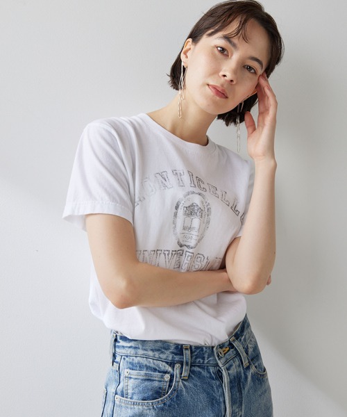 Whim Gazette(ウィムガゼット)の「カスレプリントロゴTシャツ(Tシャツ/カットソー・レディース・ベージュ/インディゴブルー/オフホワイト・FREE)」の17枚目の写真