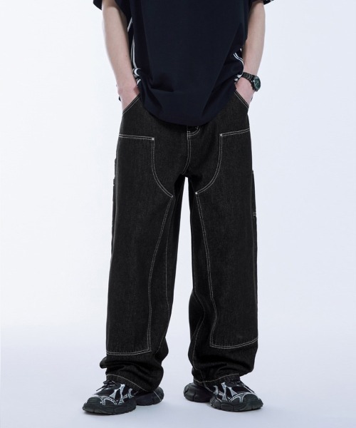ダブルニーペインターワークデニムワイドパンツ（デニムパンツ）｜Ressaca（レサーカ）
