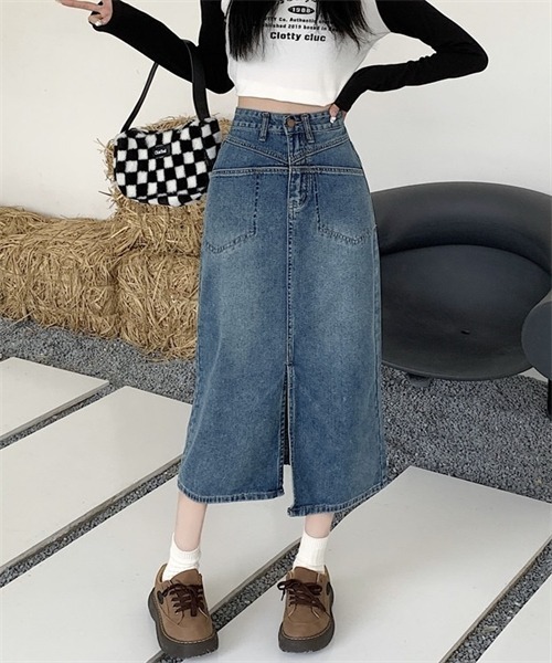 FREE STYLISTS(フリー スタイリスト)の「フロントスリットデニムスカート(デニムスカート・レディース・ブルー・L/XL/S/M)」の13枚目の写真