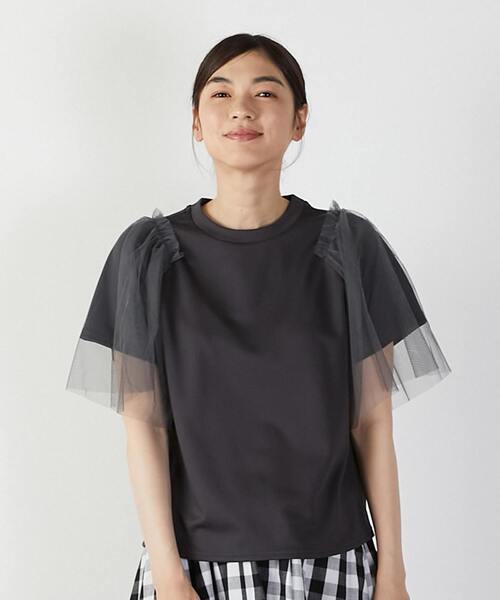 MELROSE claire(メルローズ クレール)の「チュールスリーブプルオーバー(Tシャツ/カットソー・レディース・オフホワイト/ライトグレー/チャコールグレー・FREE)」の2枚目の写真