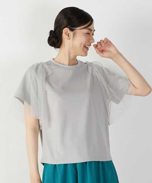 MELROSE claire(メルローズ クレール)の「チュールスリーブプルオーバー(Tシャツ/カットソー・レディース・オフホワイト/ライトグレー/チャコールグレー・FREE)」の3枚目の写真