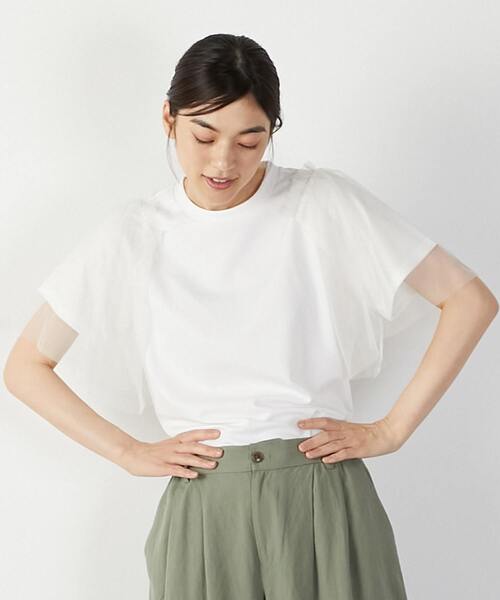 MELROSE claire(メルローズ クレール)の「チュールスリーブプルオーバー(Tシャツ/カットソー・レディース・オフホワイト/ライトグレー/チャコールグレー・FREE)」の5枚目の写真