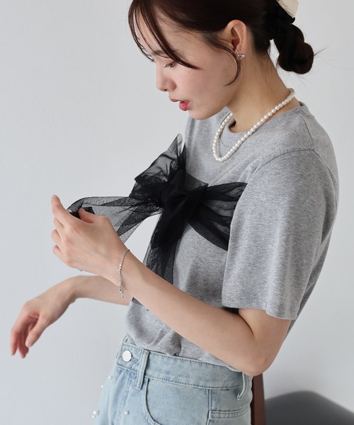 チュールビッグリボンTシャツ（Tシャツ/カットソー）｜BLUEEAST 