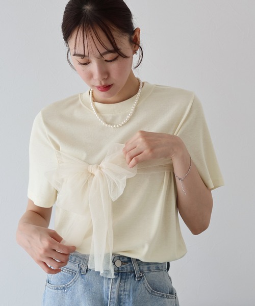 tシャツ ビッグリボンプルオーバー レディース GEMEDA tシャツ リボンオーバーサイズTシャツ レディース