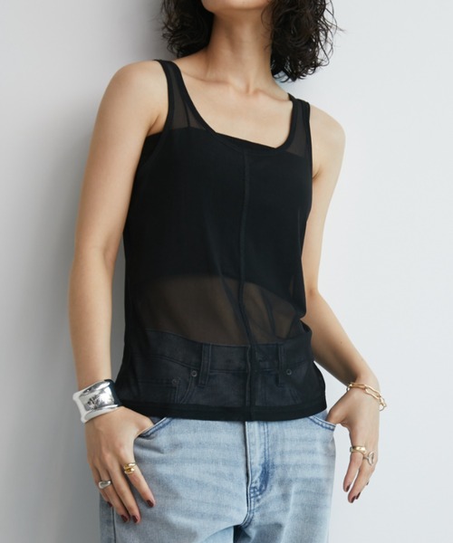 Aunt Marie's（アントマリーズ）の「2WAYチュールシアータンク（タンクトップ・レディース・ブラック/ライトブルー/ホワイト/ブラウン・FREE）」の14枚目の写真