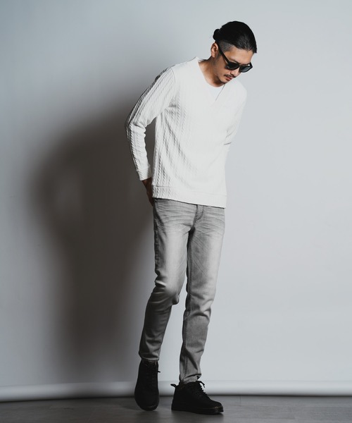 ふくれケーブルジャガードビッグVネックスウェット【セットアップ対応】（スウェット）｜RATTLE TRAP（ラトルトラップ）