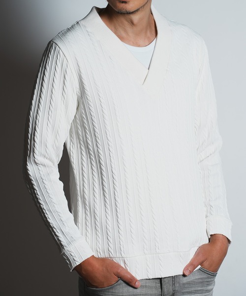 ふくれケーブルジャガードビッグVネックスウェット【セットアップ対応】（スウェット）｜RATTLE TRAP（ラトルトラップ）