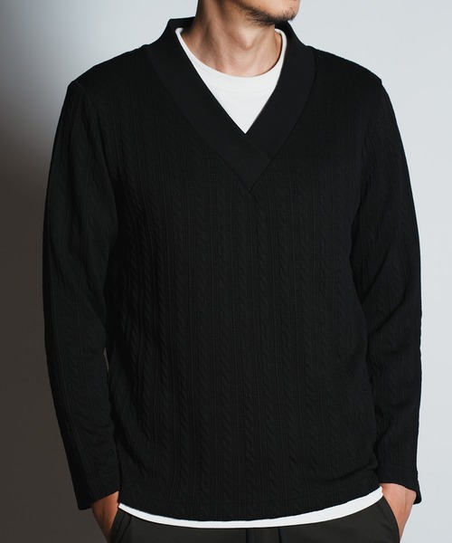 ふくれケーブルジャガードビッグVネックスウェット【セットアップ対応】（スウェット）｜RATTLE TRAP（ラトルトラップ）