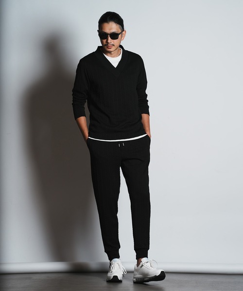 ふくれケーブルジャガードビッグVネックスウェット【セットアップ対応】（スウェット）｜RATTLE TRAP（ラトルトラップ）