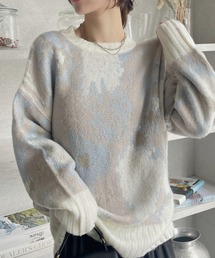 水彩タッチ フラワー シャギーニット