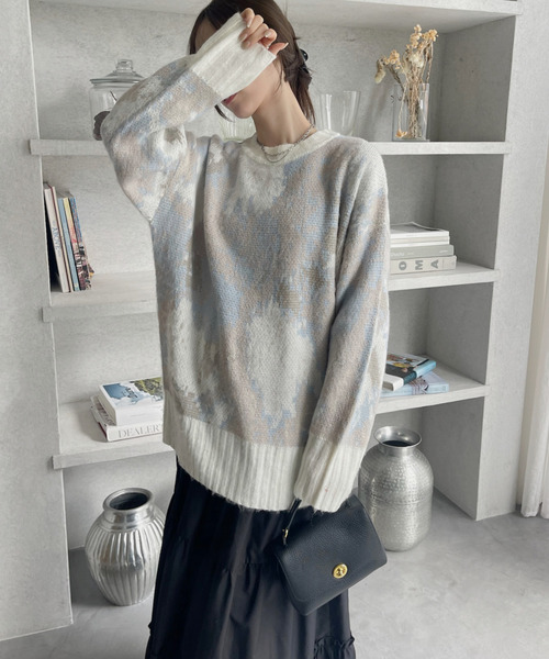 Eclat one(エクラワン)の「水彩タッチ フラワー シャギーニット(ニット/セーター・レディース・アイボリー/ピンク/グリーン・FREE)」の13枚目の写真