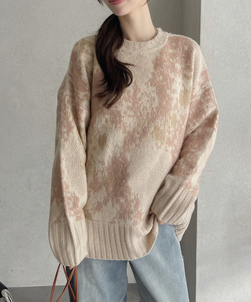 Eclat one(エクラワン)の「水彩タッチ フラワー シャギーニット(ニット/セーター・レディース・アイボリー/ピンク/グリーン・FREE)」の9枚目の写真