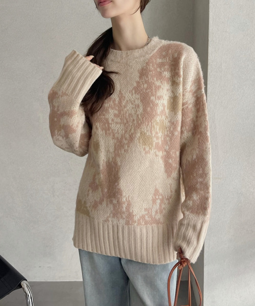 Eclat one(エクラワン)の「水彩タッチ フラワー シャギーニット(ニット/セーター・レディース・アイボリー/ピンク/グリーン・FREE)」の16枚目の写真
