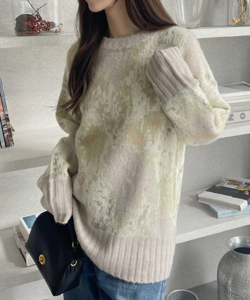 Eclat one(エクラワン)の「水彩タッチ フラワー シャギーニット(ニット/セーター・レディース・アイボリー/ピンク/グリーン・FREE)」の19枚目の写真