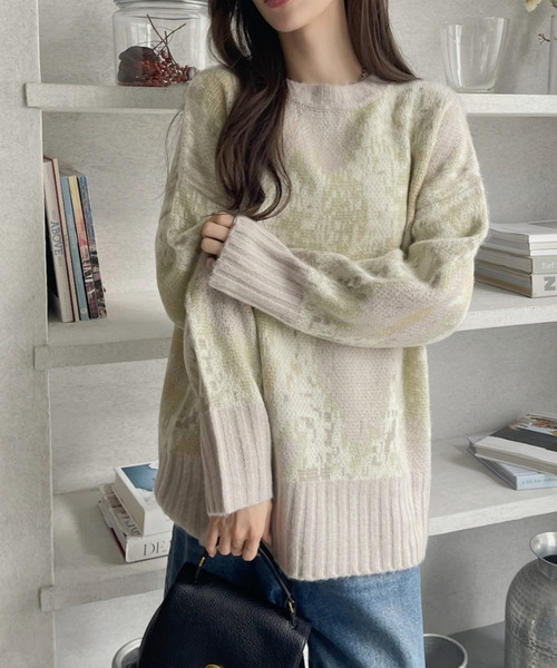 Eclat one(エクラワン)の「水彩タッチ フラワー シャギーニット(ニット/セーター・レディース・アイボリー/ピンク/グリーン・FREE)」の20枚目の写真