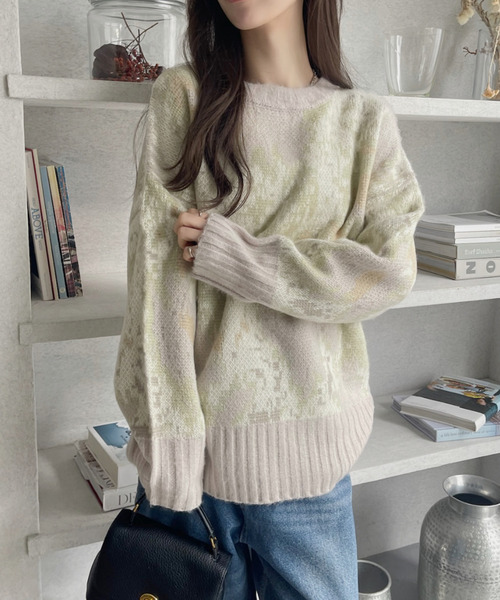 Eclat one(エクラワン)の「水彩タッチ フラワー シャギーニット(ニット/セーター・レディース・アイボリー/ピンク/グリーン・FREE)」の21枚目の写真