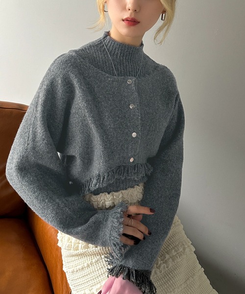 ★最終価格★ art of travel ニット カーディガン アウター ** カーディガン 「mily bilet」大人の愛されカーデ。オフショル２WAYダブルジップニットカーディガン レディース