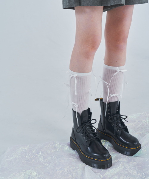 SMELLY（スメリー）の「リボンハイソックス（ソックス/靴下・レディース・ブラック/ホワイト・22/25（85-100））」の3枚目の写真