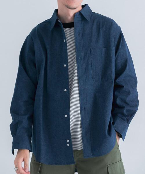 ITEMS URBANRESEARCH（アイテムズ アーバンリサーチ）の「裏起毛デニム レギュラーカラーシャツ（シャツ/ブラウス・メンズ・ブルー/ブラック・MEDIUM/LARGE）」の3枚目の写真