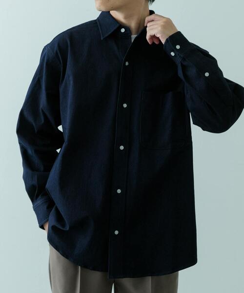 ITEMS URBANRESEARCH（アイテムズ アーバンリサーチ）の「裏起毛デニム レギュラーカラーシャツ（シャツ/ブラウス・メンズ・ブルー/ブラック・MEDIUM/LARGE）」の15枚目の写真