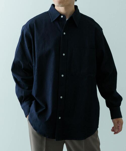 ITEMS URBANRESEARCH（アイテムズ アーバンリサーチ）の「裏起毛デニム レギュラーカラーシャツ（シャツ/ブラウス・メンズ・ブルー/ブラック・MEDIUM/LARGE）」の18枚目の写真